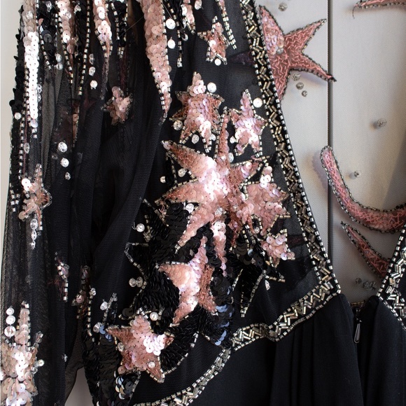 Bob Mackie Vintage 1980s Celestial Moon Stars Sequin Embellished Pink Black Gown - Picture 9 of 16